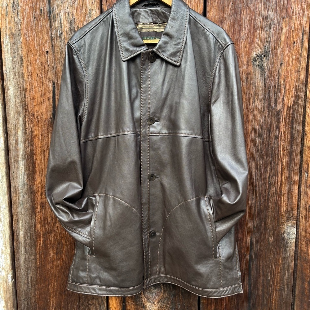 Robert Comstock Men's Dark Brown Soft Leather Shirt Jacket with lining. Size L - Picture 6 of 16